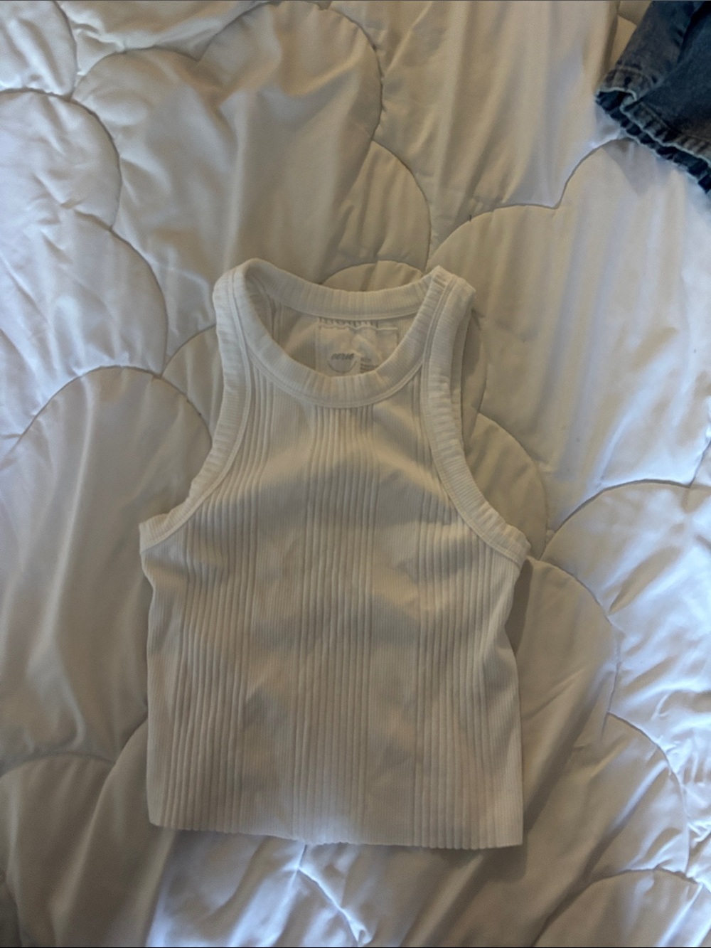 aerie White Ribbed Tank Crop